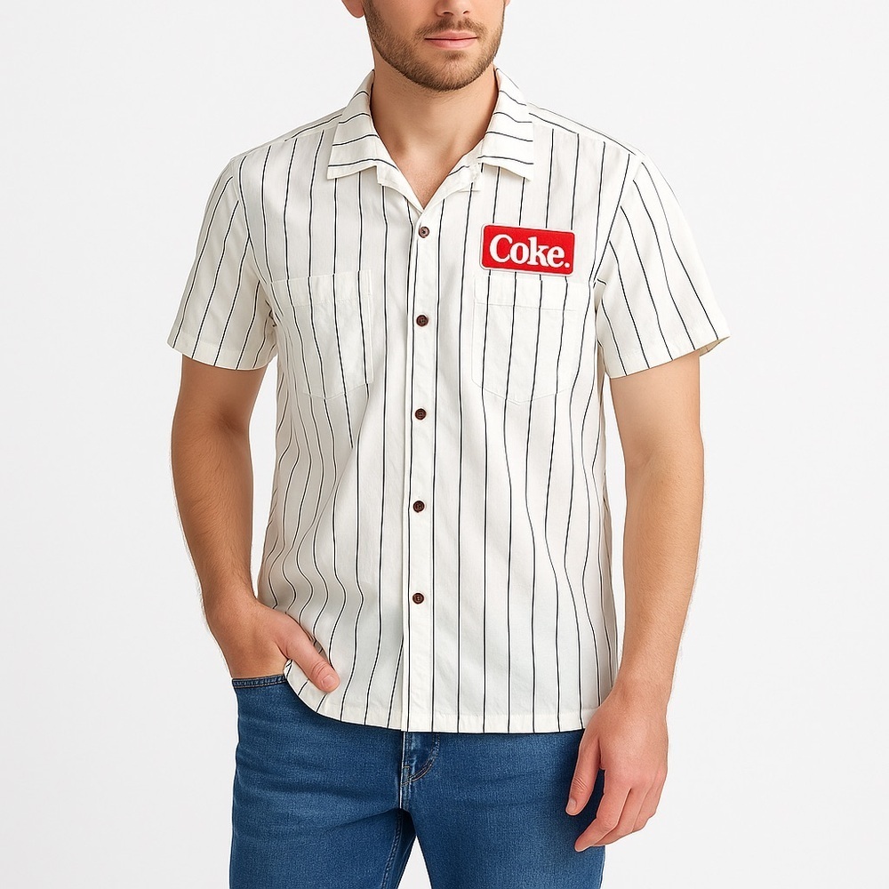 Aéropostale x Coca-Cola Striped Button Down Shirt Cotton Unisex Y2K Logo Patch M